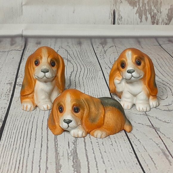 Puppy Dog Basset Hound Figurines Set of 3 Homco Home Interiors #1407 - Picture 1 of 10